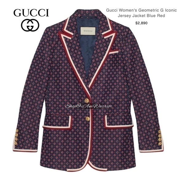 Gucci NWT navy & red geometric wool blend gold button blazer *Shop@iamwarrior - Picture 7 of 17